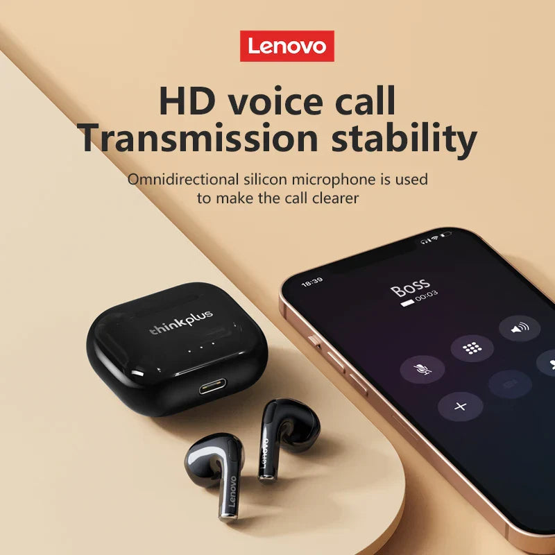 Black lenovo thinkplus wireless earbuds with glossy finish and charging case are tws hifi stereo headset gaming sports music earbuds