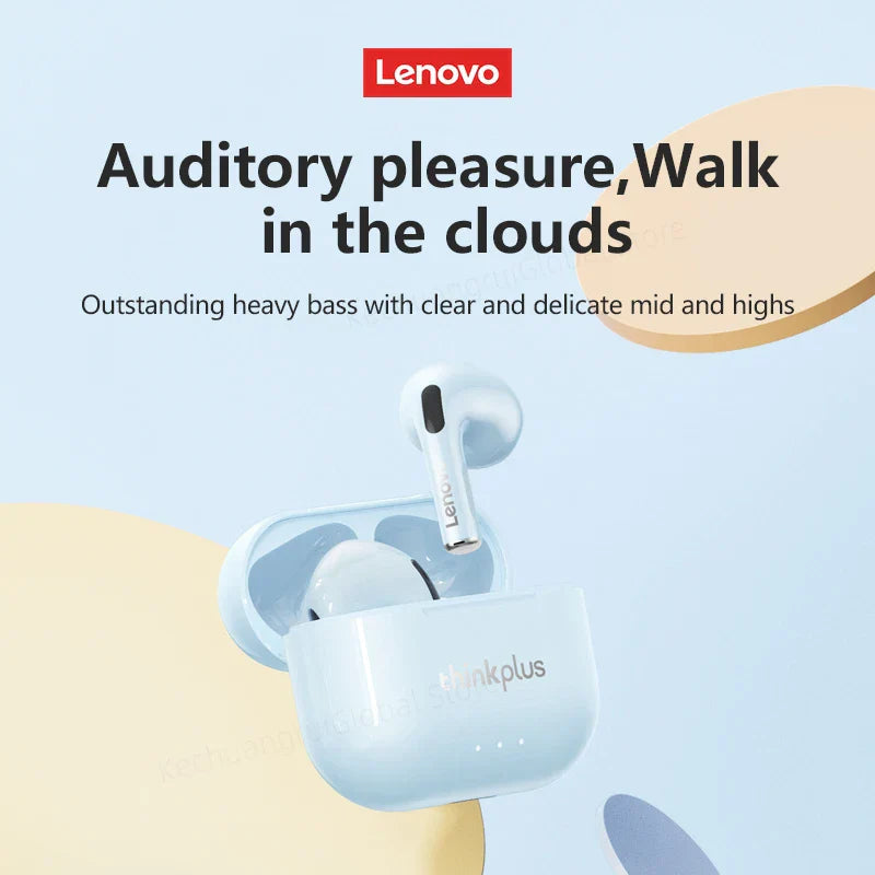 Light blue lenovo thinkplus lp40 ii wireless bluetooth 5.3 earphones tws hifi stereo headset gaming sports music earbuds in case
