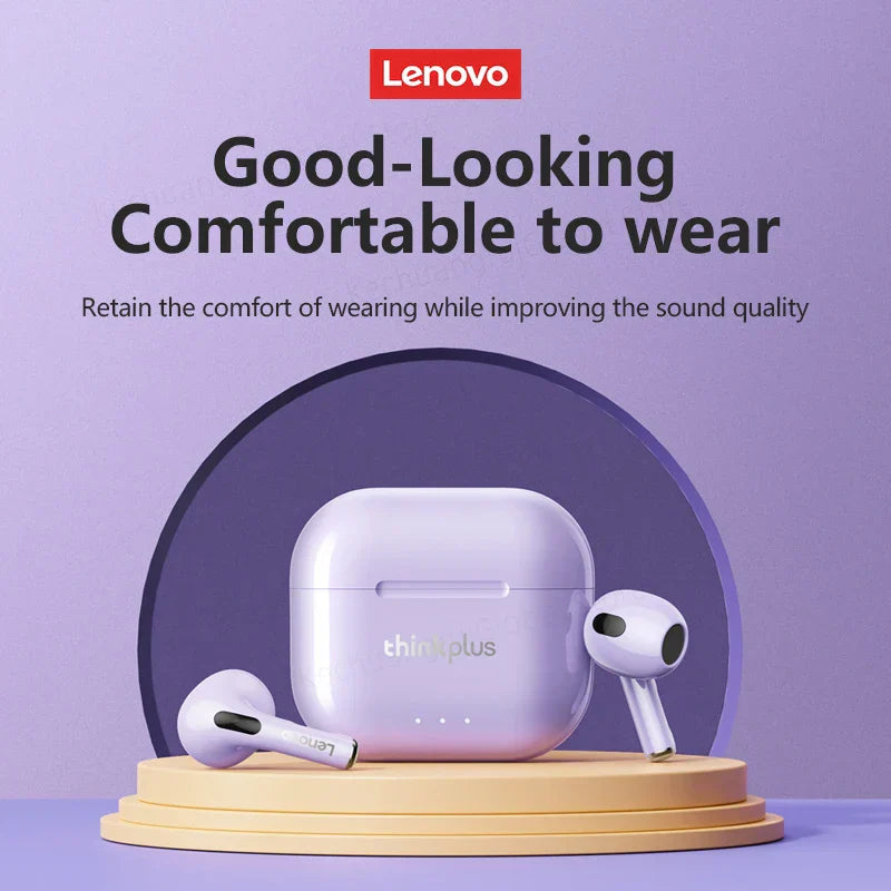 Lenovo LP40 II earphones TWS Hifi in lavender case with white stems and black grilles stereo headset gaming sports music earbuds