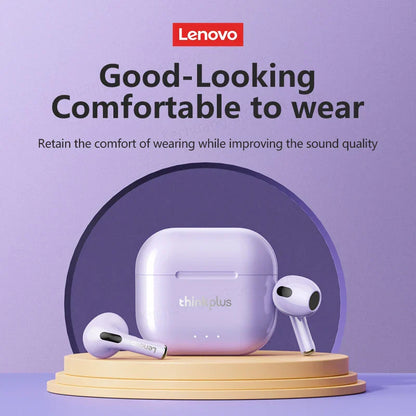 Lenovo LP40 II earphones TWS Hifi in lavender case with white stems and black grilles stereo headset gaming sports music earbuds