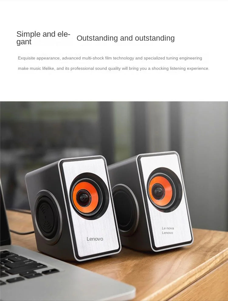 Black and white Lenovo le nova bookshelf speakers with vibrant orange driver cones for audio usb external subwoofer power amplifier