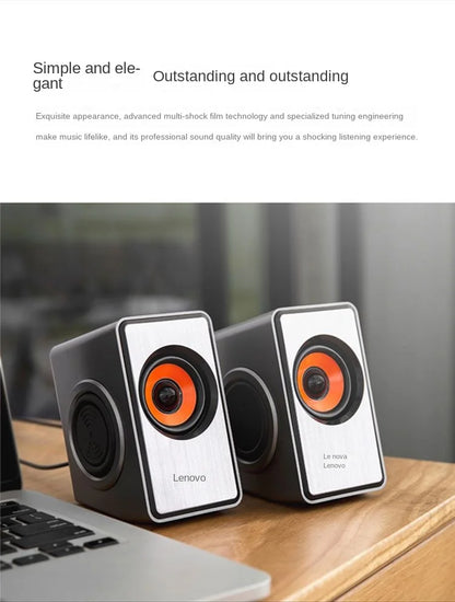 Black and white Lenovo le nova bookshelf speakers with vibrant orange driver cones for audio usb external subwoofer power amplifier
