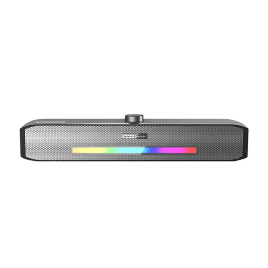 Black Lenovo original computer speakers deep bass with textured grille and RGB light strip music player wired Bluetooth