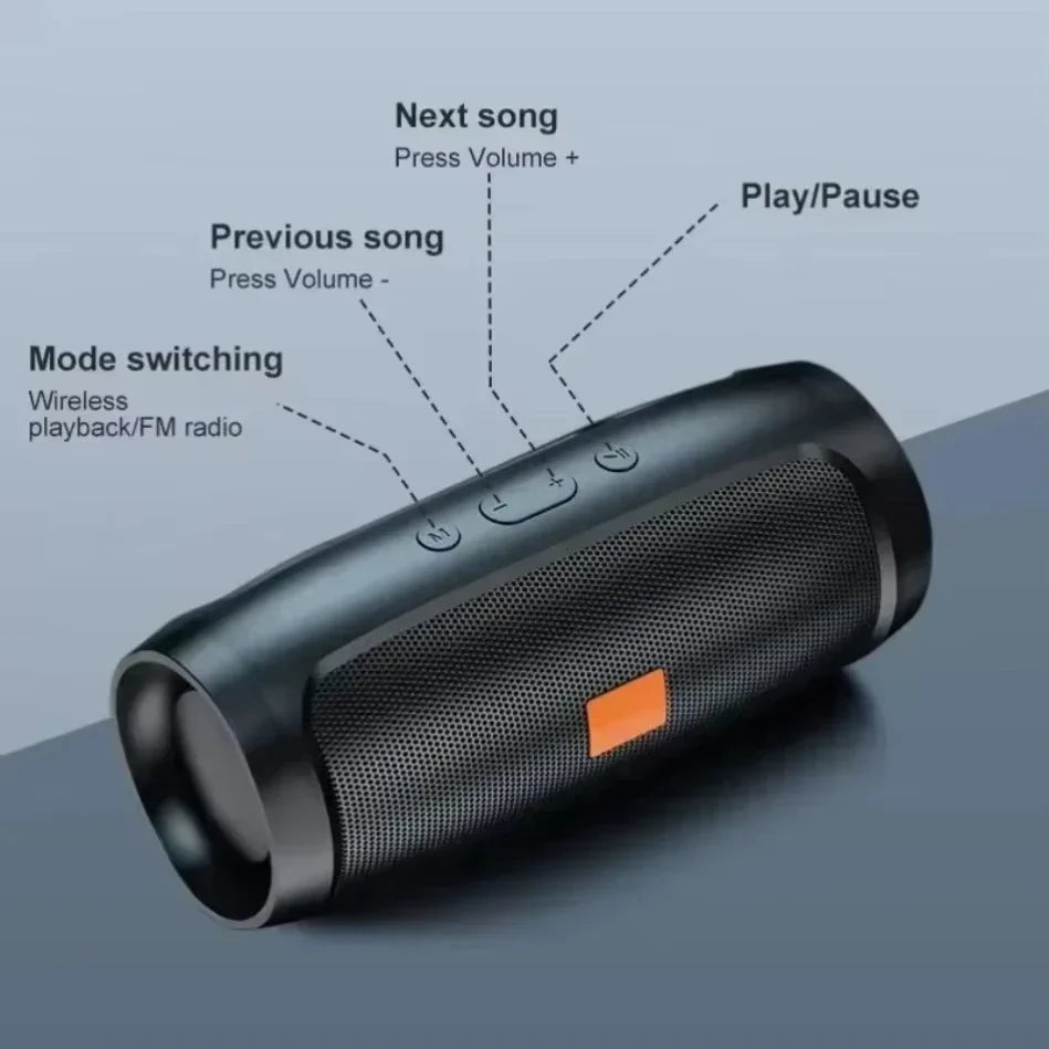 Black cylindrical lenovo portable subwoofer with textured mesh grille and orange accent speakers stereo waterproof surround loudspeaker wireless