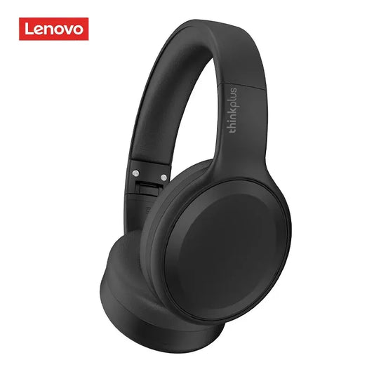 Black lenovo thinkplus over-ear headphones with soft earcups foldable gaming headset sport with mic music earbuds features