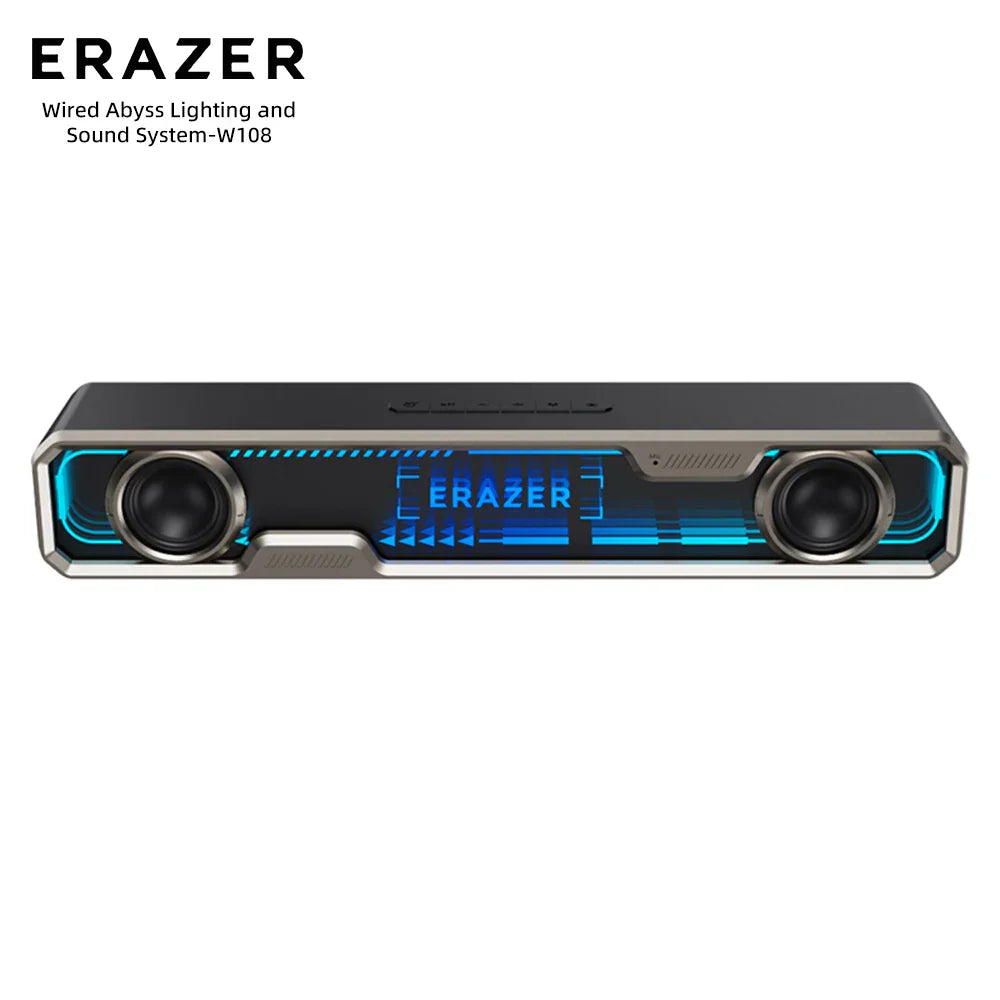 Lenovo black and silver wired bluetooth speaker rgb with abyss light effect and dual bass diaphragm w108 model