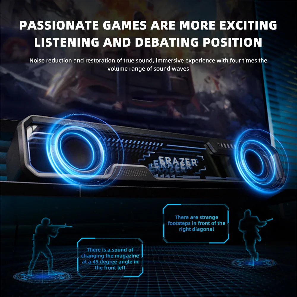 Black and blue illuminated lenovo wired bluetooth speaker rgb with abyss light effect and dual bass diaphragm design