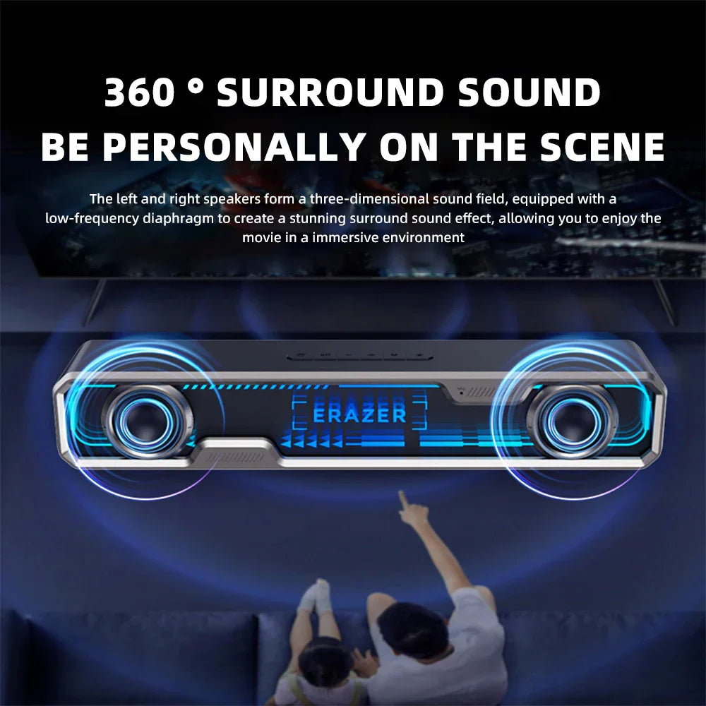 Lenovo black and silver wired bluetooth speaker rgb with abyss light effect and dual bass diaphragm surround sound system