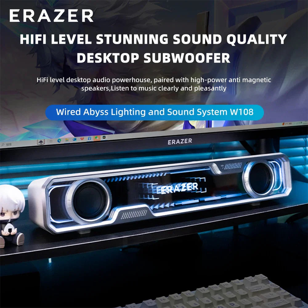 Lenovo wired bluetooth speaker rgb with abyss light effect dual bass diaphragm silver desktop subwoofer with blue leds