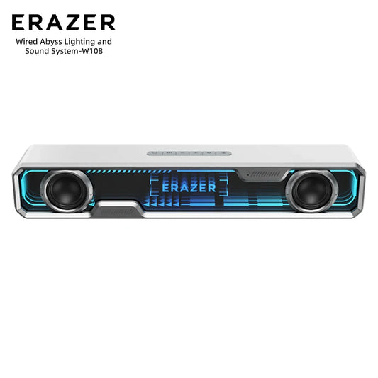 Lenovo wired bluetooth speaker rgb w108 in white and silver with abyss light effect and dual bass diaphragm speakers