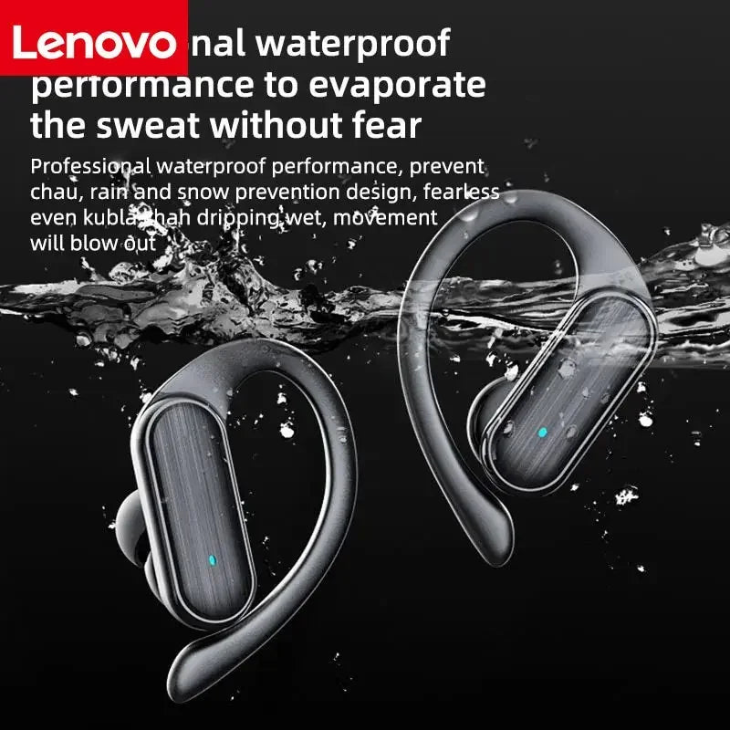Black lenovo wireless in-ear headphones stereo surround with noise cancelling microphone and wood-grain textured shell