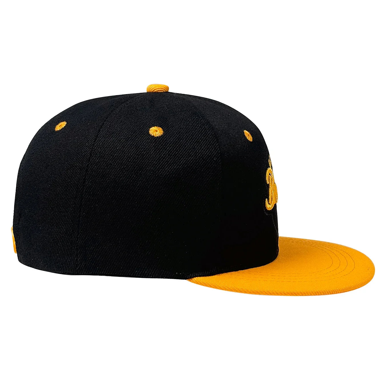 Black and gold letter embroidered cap trendy baseball with adjustable flat brim seasons fashionable hat for street parties