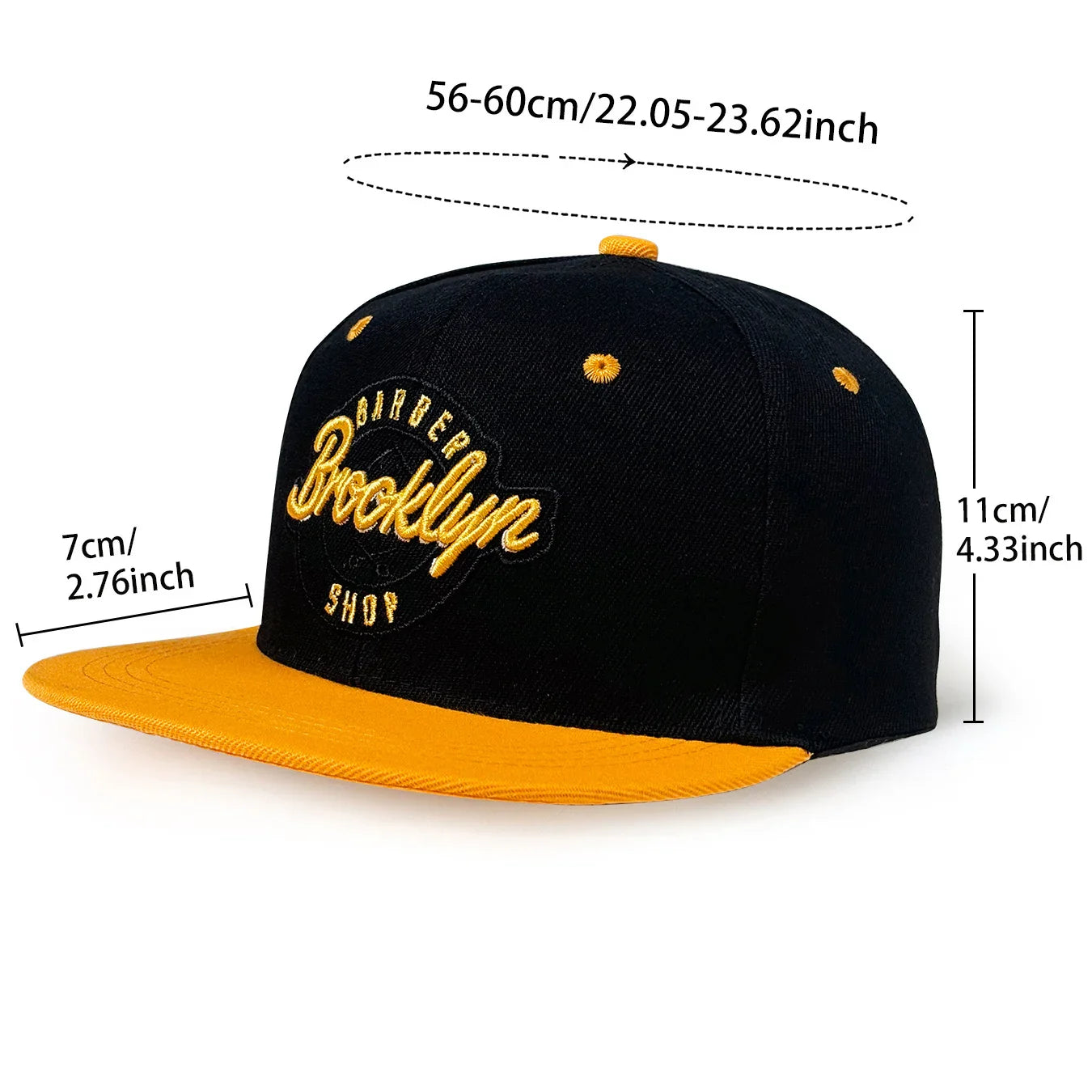 Black and yellow letter embroidered cap trendy baseball hat with barber brooklyn shop logo for seasons fashionable hat