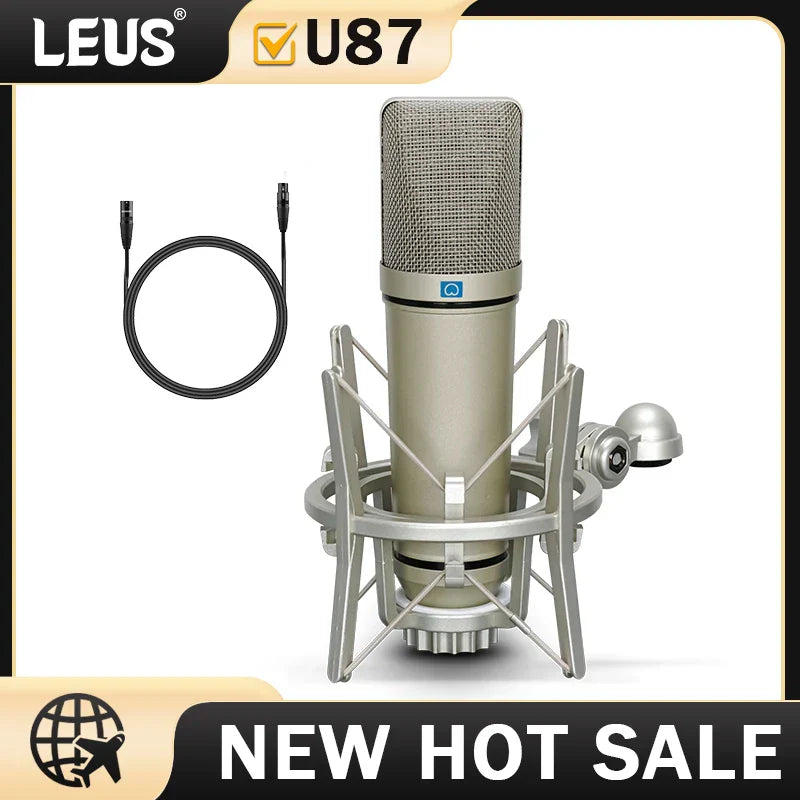 Silver leus u87 ai xlr condenser microphone with mesh grille and shock mount for professional cardioid studio recording podcasting voice
