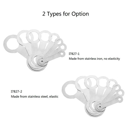 Set of two stainless steel saxophone sound hole pad leveling tools featuring one elastic and one nonelastic spoon for instrument maintenance replacement