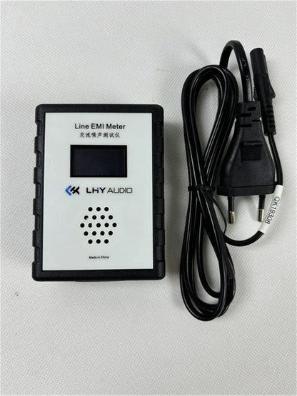Black and white line emi meter with digital display and perforated grille branded lhyaudio mains noise tester emi measuring instrument