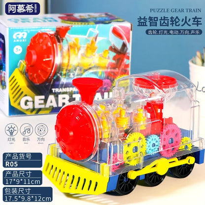 Light up transparent gears police car toy with red yellow blue pink gears for boys girl educational music led effects