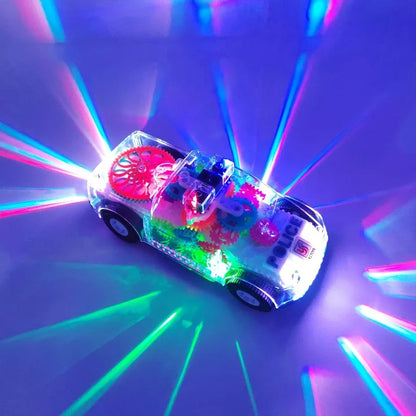Light up transparent gears police car toy with colorful internal gears music led effects for boys girl educational play