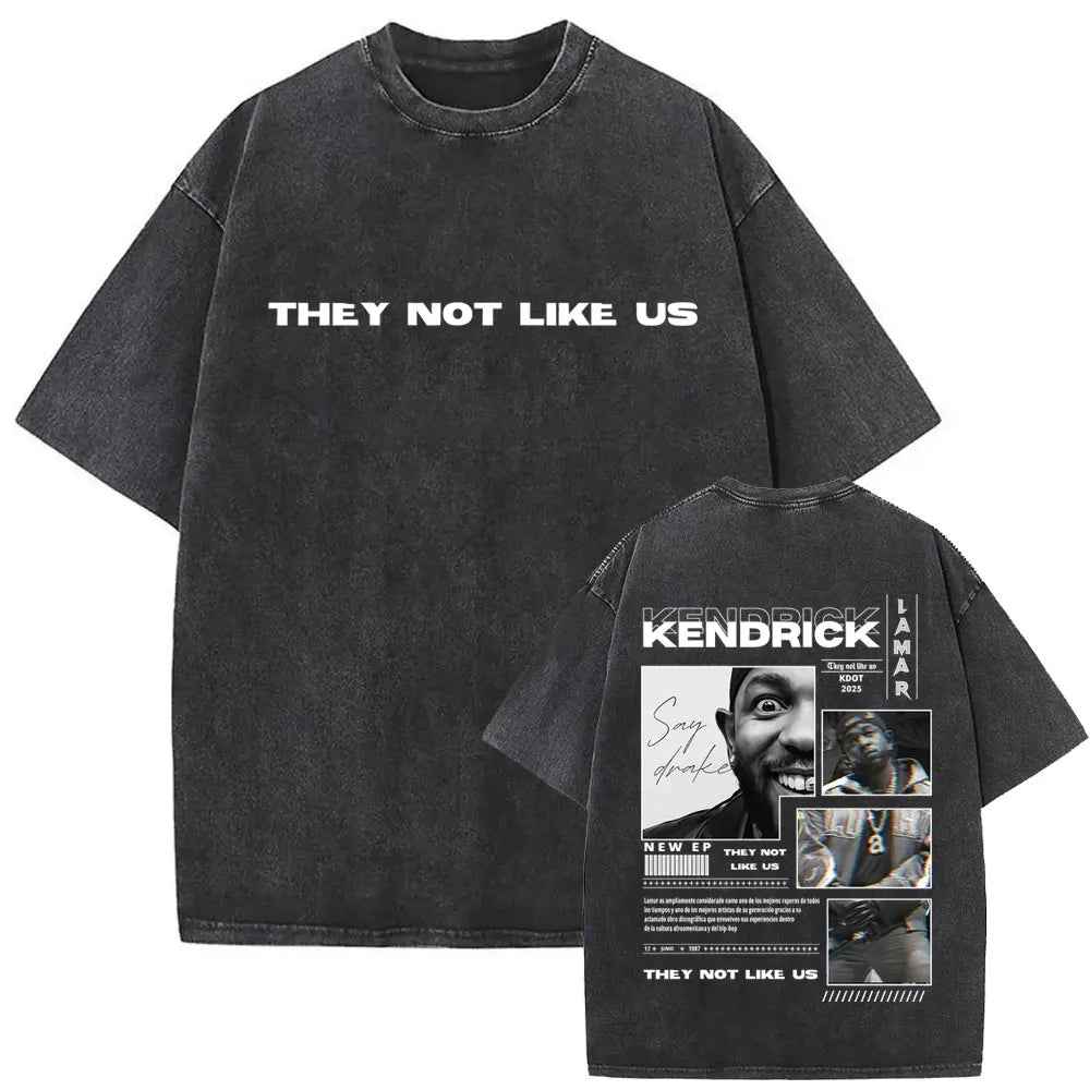 Black distressed cotton limited rapper kendrick oversized street crewneck t shirt with white text and graphic on back
