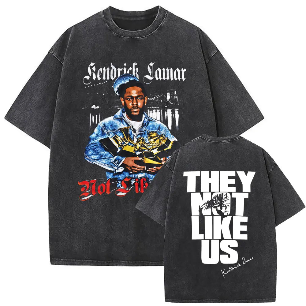Black oversized street crewneck t-shirt featuring limited rapper Kendrick Lamar graphic for women hip hop style