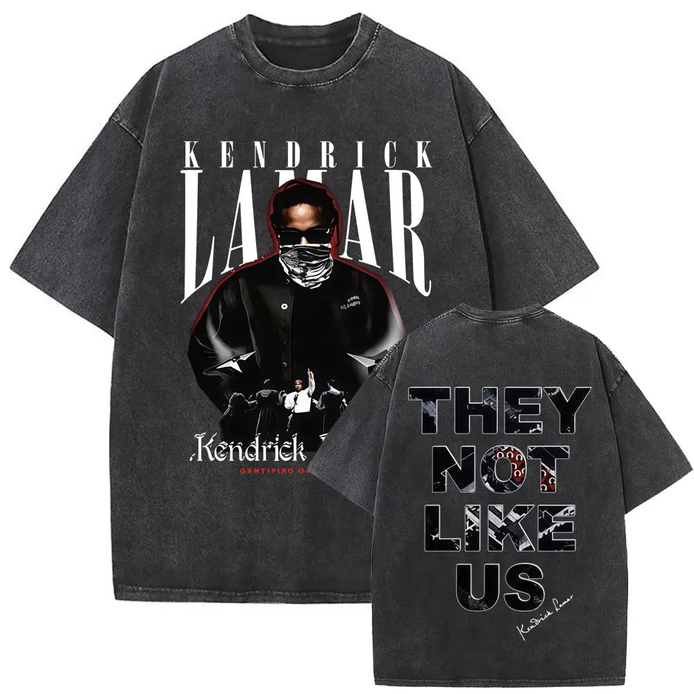 Black oversized street crewneck t shirt featuring limited rapper Kendrick Lamar graphic print for women hip hop style