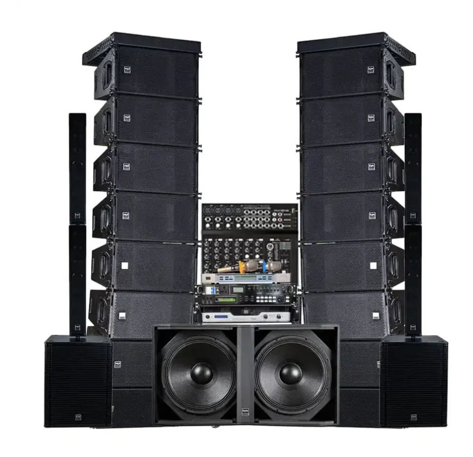 Black passive professional sound line arrays speakers with stacked 12 inches subwoofers for dj sound system setup