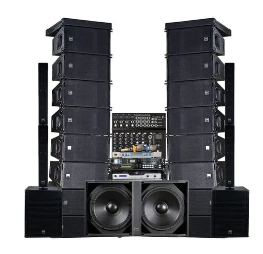 Black passive professional sound line arrays speakers with stacked 12 inches subwoofers for dj sound system setup