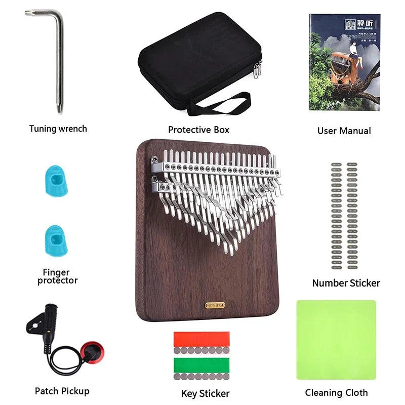 Wooden lingting chromatic kalimba with silver metal keys and gold brand plaque portable keyboard professional kalimba