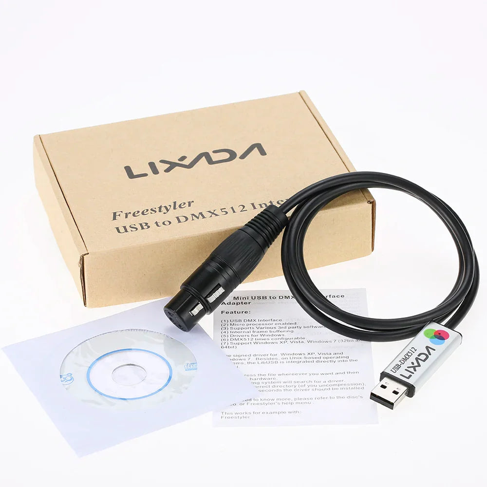 Black lixada usb lighting dmx interface adapter cable with mini usb and xlr male connectors for stage lighting controller