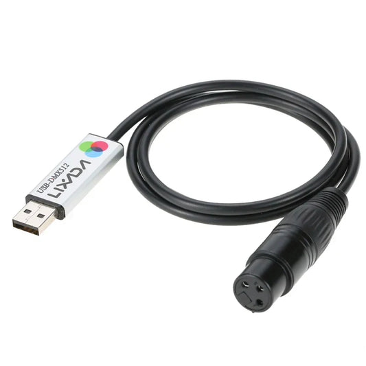 Black usb-to-dmx512 dmx interface adapter with silver vx-7 connector housing for lixada usb lighting stage lighting controller
