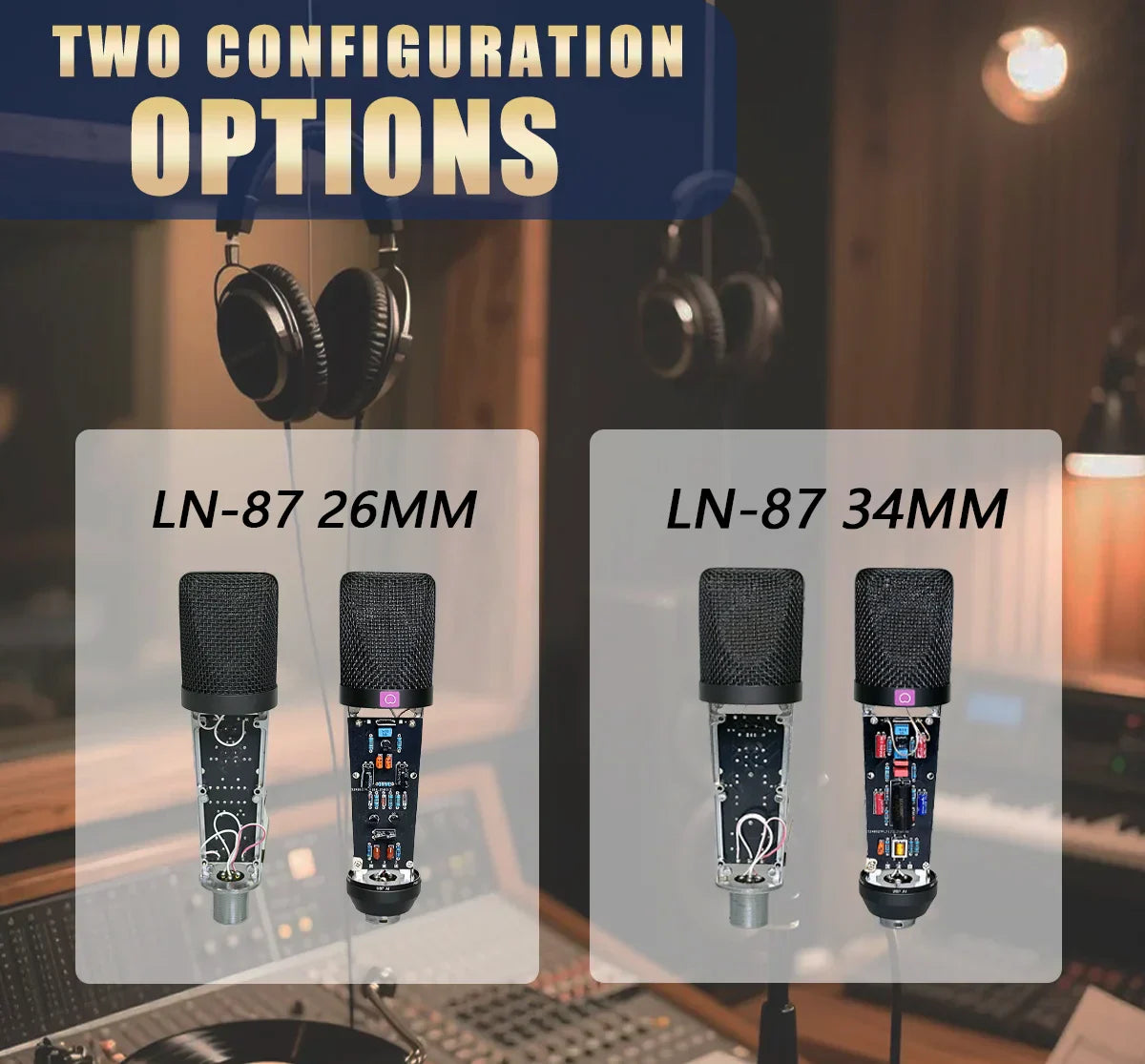 Black mesh-capped ln-87 quality sound condenser microphones with metal design for professional recording mic studio use