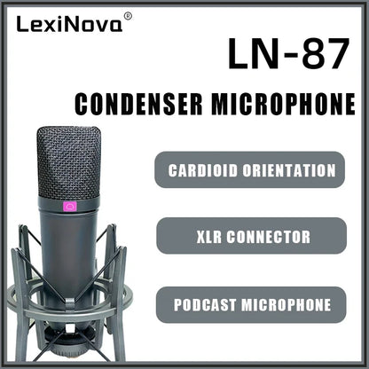 Lexinova ln-87 metal design quality sound condenser microphone studio mic with black mesh grille for professional recording