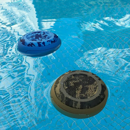 Blue and black camouflage cyboris t101 portable wireless ipx7 waterproof floating speaker with perforated top surface