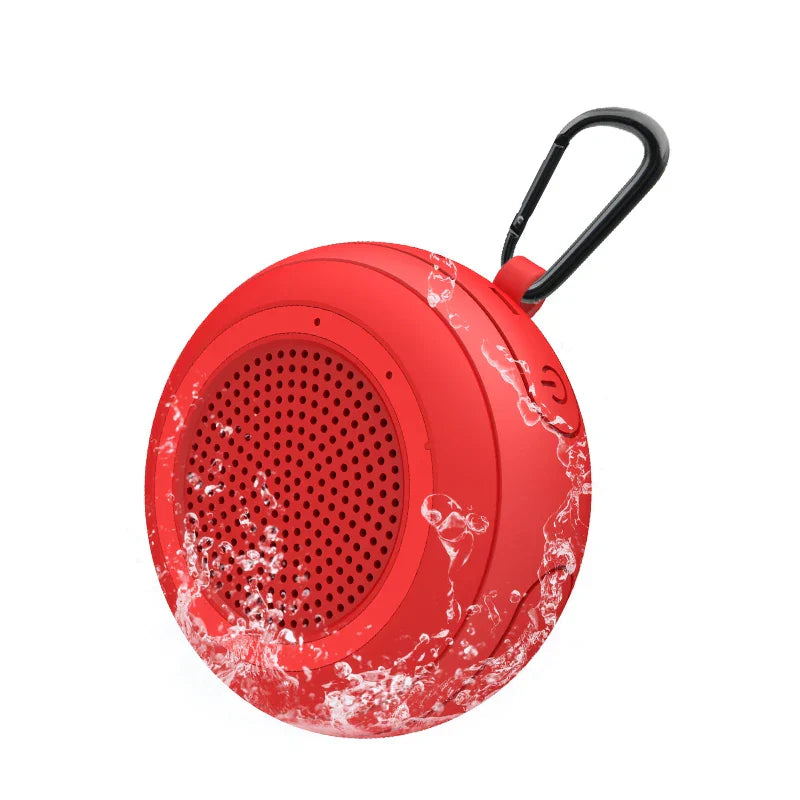 Red cyboris t101 portable wireless ipx7 waterproof floating speaker with black carabiner and water splashes