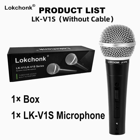 Black lokchonk dynamic vocal handheld cardioid microphone with silver mesh grille for stage studio karaoke use