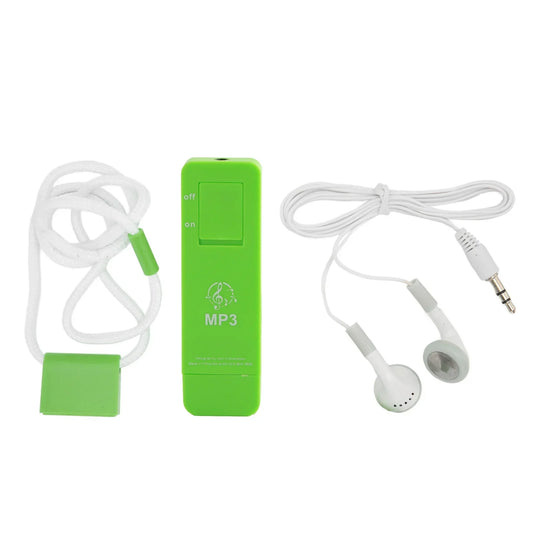 Bright green lossless mp3 player 64gb with on off switch and musical note logo ideal for students running travel