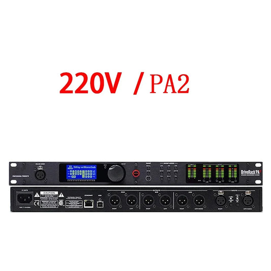 Black driverack pa2 dsp professional audio power amplifier with digital display and multiple xlr inputs for loudspeaker management