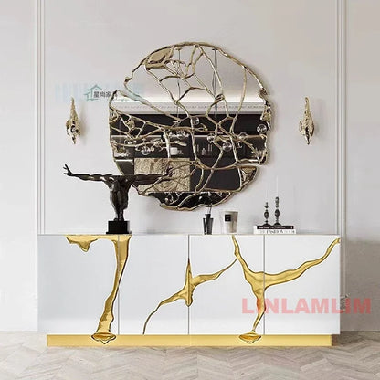 Luxury black and white sideboard cabinet with gold accent high-gloss and marble effect for living or dining room