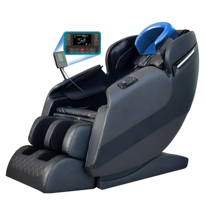 Black and blue luxury hifi bluetooth full body airbag massage chair with quilted leather and digital control panel