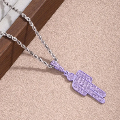 Lavender luxury hip hop pendant necklace with steel skew head zircon couple pendant on twisted silver chain