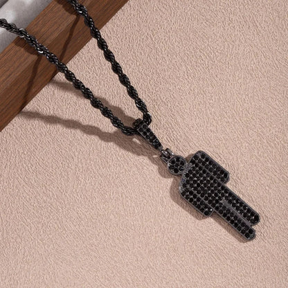 Black diamond-encrusted luxury hip hop pendant necklace with twisted rope steel skew head chain and zircon couple pendant