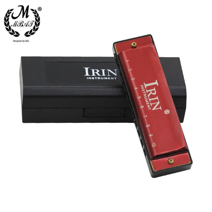 Red irin blues harmonica with abs box black case gold screws and black edges for beginner music lovers