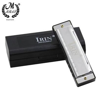 Silver-toned m mbat blues harmonica with black abs box case gold screws 10 holes 20 tones beginner woodwind instrument