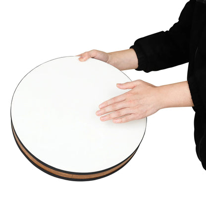 White circular 16 inch tambourine waves with wooden rim and black trim producing waves sound ocean effects