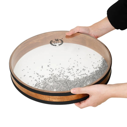 A wooden-framed 16/18/20/22 inch tambourine waves hand drum with clear plastic head and silver beads for waves sound ocean