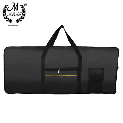 Black mb&f keyboard case with yellow zipper pull and reinforced handles made of waterproof oxford cloth for keys electric keyboard