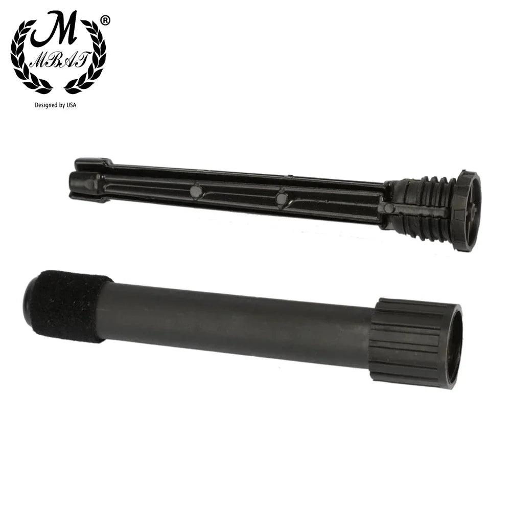 Black plastic rifle stock extension with textured grip and threaded ends for mbat flute stand foldable clarinet rest rack holder