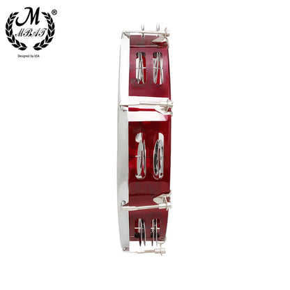 Red acrylic mbat hand tambourine with silver tambourine stainless steel jingles and frame by m&j for musical education