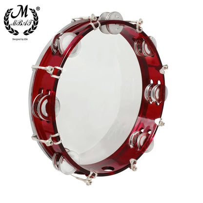Red translucent mbat hand tambourine with silver jingles and chrome hardware hand tambourine stainless steel