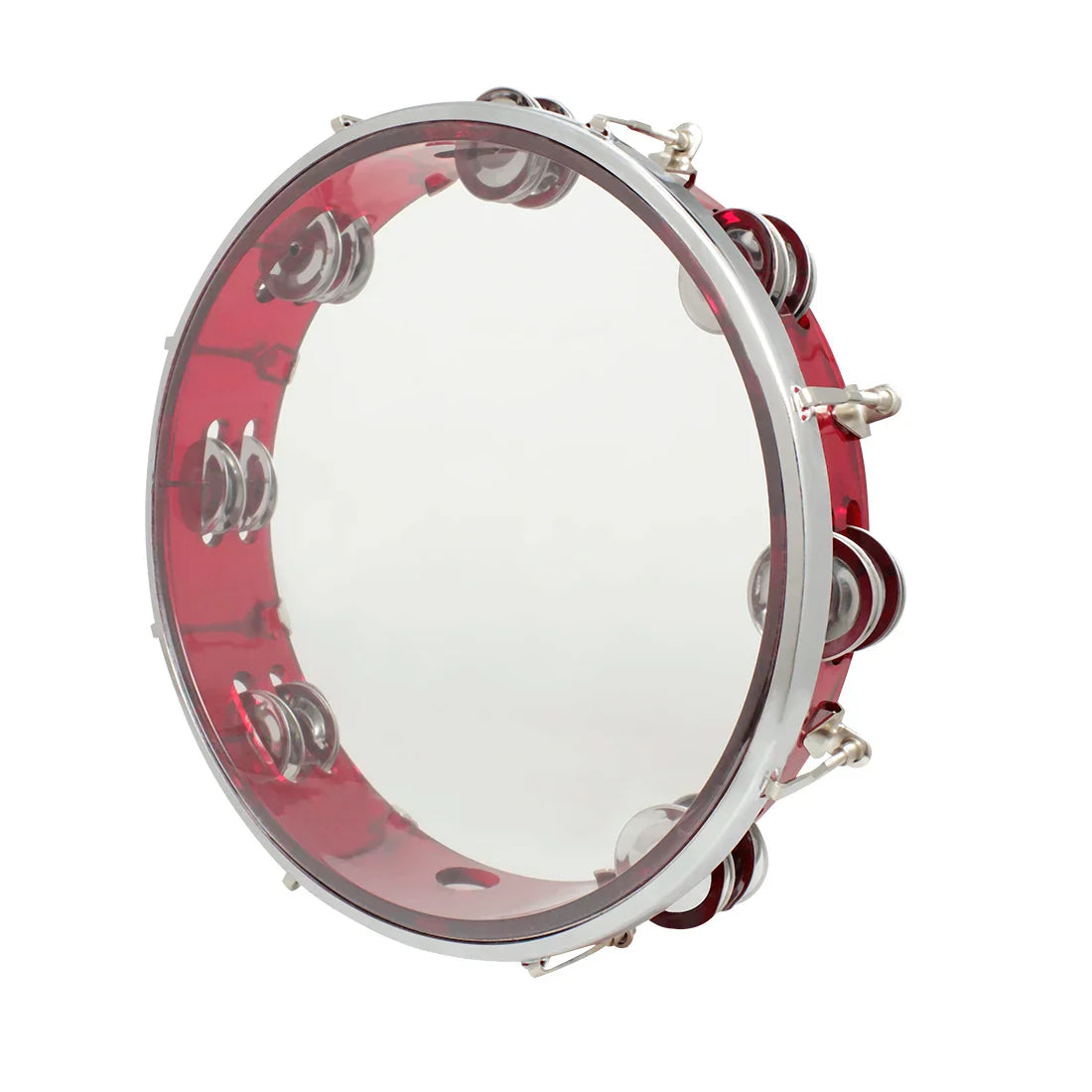 Red acrylic mbat hand tambourine with silver jingles and chrome rim hand tambourine stainless steel musical toy
